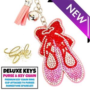 DeLuxe Keys Rhinestone Keychain/Purse Chain-Pink Ballet Slippers